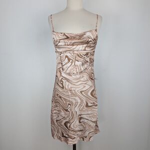 Mayblanc Brown Swirl Cut-Out Mini Dress